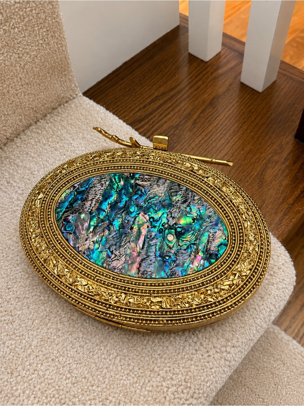 Gold Oval Abalone Statement Clutch - Multicolor Center - Picture 3 of 3